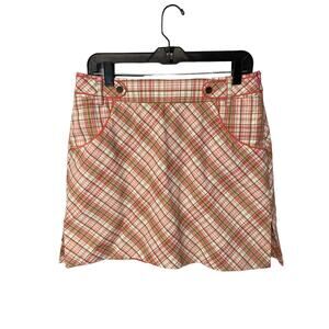 Tehama Green pink green plaid side zip athletic skort w/ pockets women's size 8